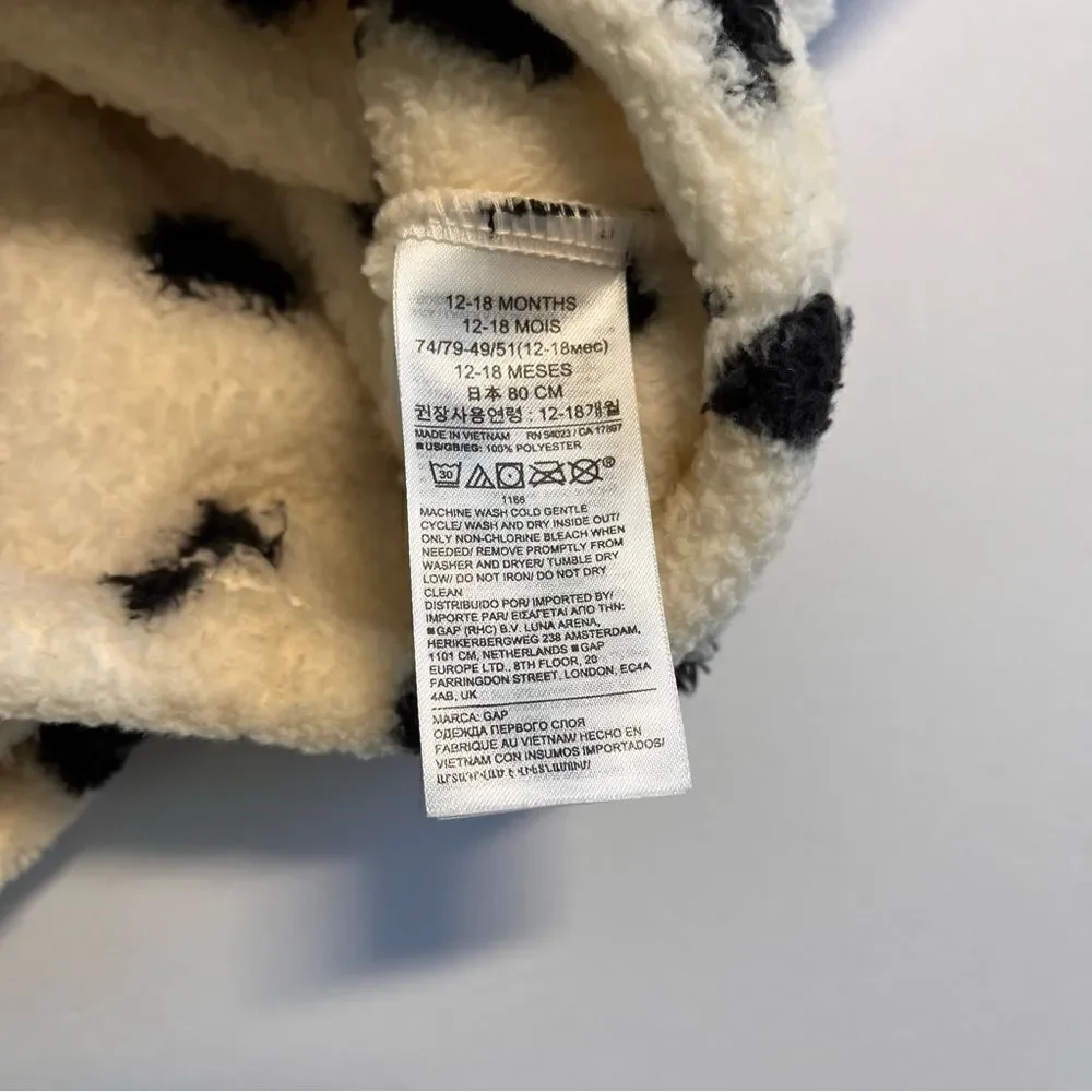 GAP Kids Baby Ivory Fuzzy Fleece Crew Set Black Hearts Size 12-18 Months EUC